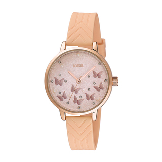 Women's Watch Butterfly 11L75-00305 Loisir With Nude Silicone Strap And Silver Dial With Butterflies
